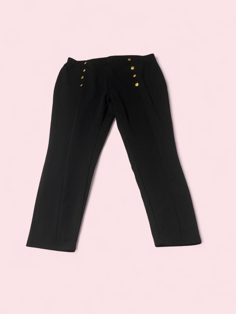 SHEIN Black Slim High-Rise Trousers with Gold Buttons